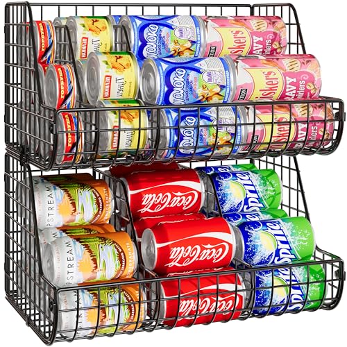 2-Tier Stackable Can Organizer for Pantry Shelves, 2 Pack Soda Can Organizer with 4 Adjustable Dividers, Kitchen Can Storage Organizer, Wire Drink Organizer, Metal Can Dispenser for Cabinets Shelf - size: 2-Pack Extra Long