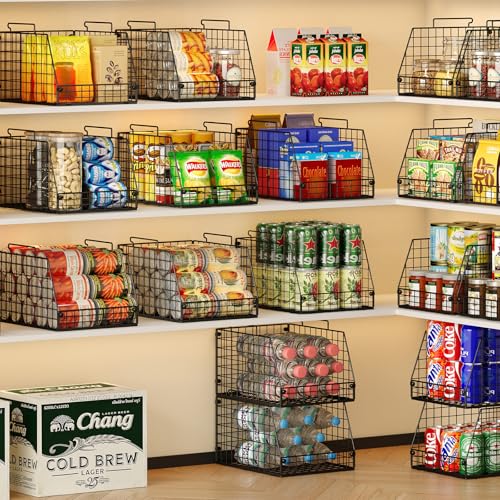 Jakyitvi 4 Pack XXL Stackable Wire Storage Basket, Extra Large Capacity Pantry Organizer and Storage, Muti-Purpose for Fruit Vegetable Basket & Toy Bin & Snack Organizer - size: 4 Pack