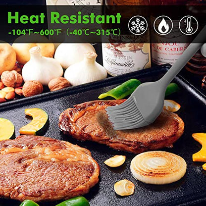 HOTEC Basting Brushes Silicone Heat Resistant Pastry Brushes Spread Oil Butter Sauce Marinades for BBQ Grill Barbecue Baking Kitchen Cooking BPA Free Dishwasher Safe (Grey 2) - color: Grey 2