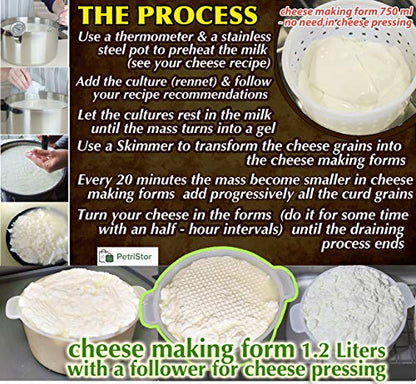 Cheese Making Kit Beginners - 6 pcs Cheese Mold with a Follower Piston + 3 pcs Soft Cheese Molds - Cheese Making Supplies - Moldes Para Queso Fresco Casero - Cream Cheese Form Mold Basket №4