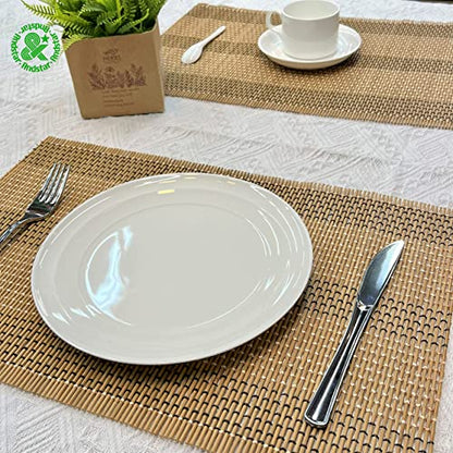 Set of 8 Pcs Bamboo Placemats Natural Anti-Slip Bamboo Placemats Washable Heat-Resistant Table Mats for Dining Room and Kitchen (Brown+White+Black) - color: Brown+white+black, size: Set of 8 Placemat 17.7 x 11.8 inch