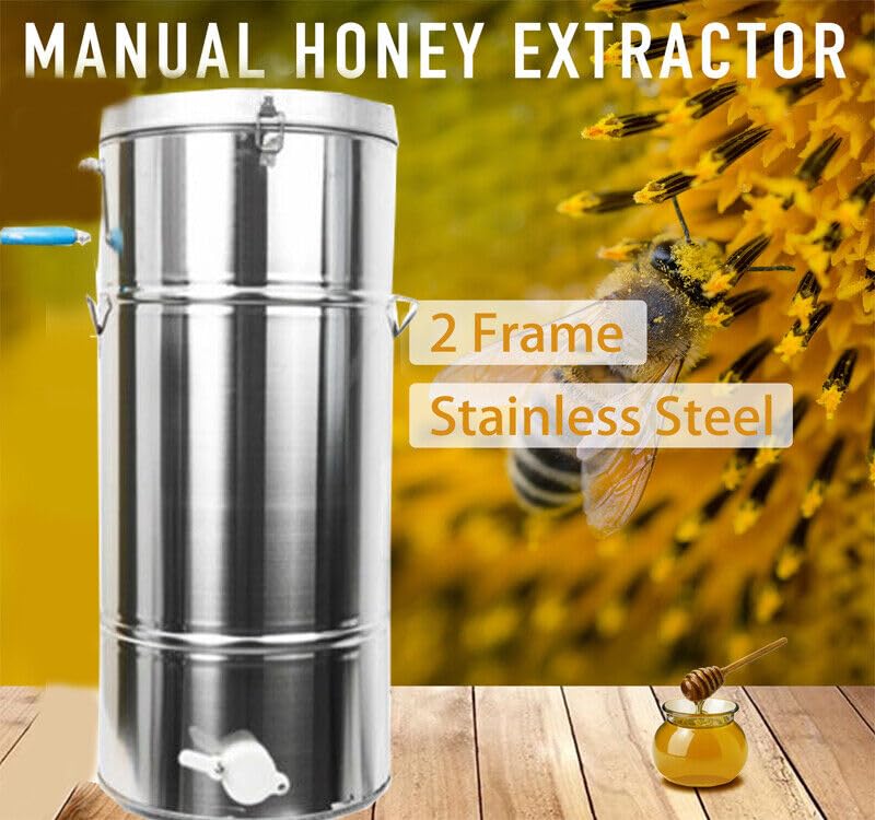 Honey Extractor Separator, 2-Frame Stainless Steel Honey Extractor Manual Honey Extractor Honey Drum Spinner, Beekeeping Extraction Apiary Centrifuge Equipment