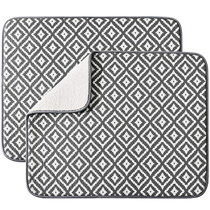 Dish Drying Mat for Kitchen 2 Pack, Ultra Absorbent Microfiber Dishes Drainer Mats by Subekyu,19.2 by 15.8 Inch(Rhombus) - color: Dark Gray 2P 19.2*15.8