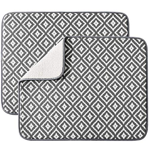 Dish Drying Mat for Kitchen 2 Pack, Ultra Absorbent Microfiber Dishes Drainer Mats by Subekyu,19.2 by 15.8 Inch(Rhombus) - color: Dark Gray 2P 19.2*15.8