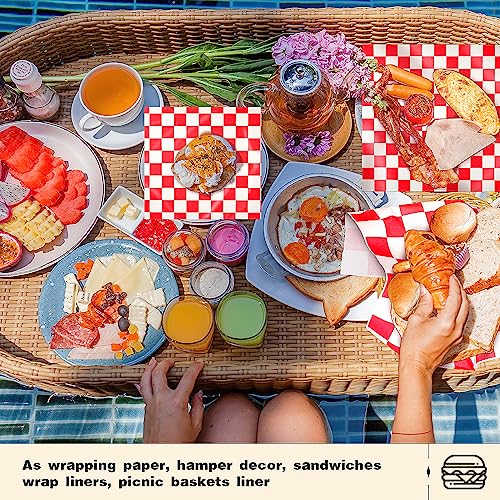 Colarr Waxed Paper Sheets Bulk 15 x 15 Inch Large Sandwich Wrapping Papers Checkered Deli Food Basket Liners for Burgers Bread Restaurant Barbecue Picnic(Red,2000 Pcs) - color: Red