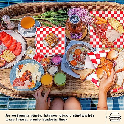 Colarr Waxed Paper Sheets Bulk 15 x 15 Inch Large Sandwich Wrapping Papers Checkered Deli Food Basket Liners for Burgers Bread Restaurant Barbecue Picnic(Red,2000 Pcs) - color: Red