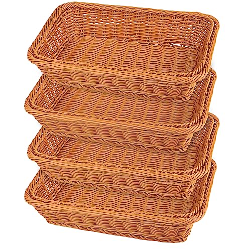 4 PCS 12 Inch Wicker Bread Basket, Woven Serving Basket, Tabletop Food Serving Basket for Restaurant, Bakery, Family Party, Hotel Serving, Fruits, Vegetables and Snacks, Brown, by GNIEMCKIN - size: 4 PCS 12 Inch Brown