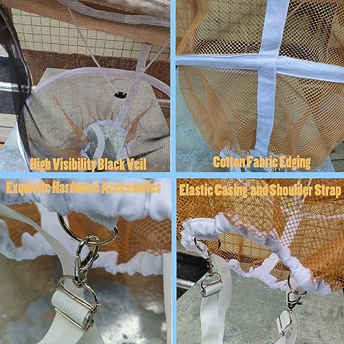 Beekeeping Veil Hat with Veil and Elastic Shoulder Strap | Ultra-tight sting-proof mesh,Adjustable head & chin straps,360° stiff sun brim,Stable structure for apiary & garden work