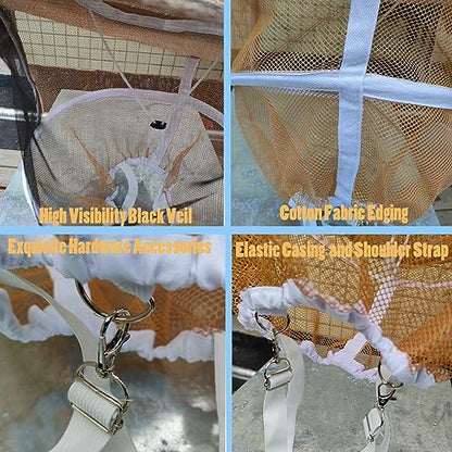 Beekeeping Veil Hat with Veil and Elastic Shoulder Strap | Ultra-tight sting-proof mesh,Adjustable head & chin straps,360° stiff sun brim,Stable structure for apiary & garden work