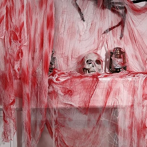 ZYP Halloween Blood Red Creepy Cloth 410 x 80 Creepy Gauze Cloth Scary Halloween Decoration for Outdoor Yard Home Wall Decorations - color: Blood Red, size: 410“ x 80”