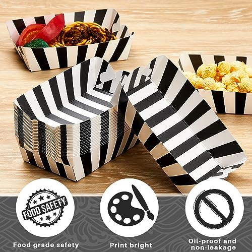 Yaomiao 100 Pcs Striped Paper Food Trays Carnival Paper Boats for Food Nacho Hot Dog Disposable Plates Disposable Serving Trays for Carnivals Fairs Festivals Picnics(Black) - color: Black