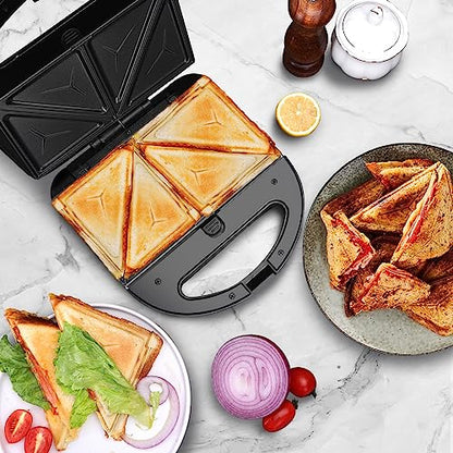 Aigostar Sandwich Maker Panini Press Grill, 3 in 1 Waffle Maker with Removable Non-stick Plates, Electric Grilled Cheese Maker, Portable Cool Touch Handle, Led Indicator Lights & Easy to Clean, 750W - color: Black