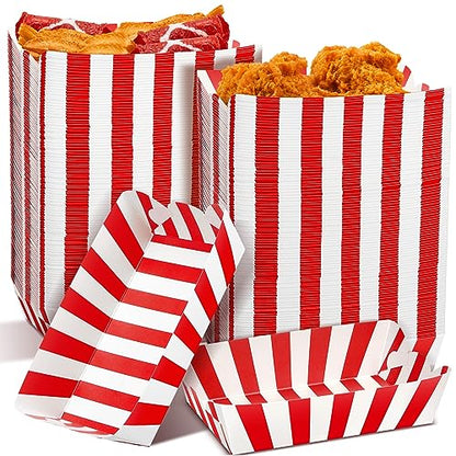 Yaomiao 100 Pcs Striped Paper Food Trays Carnival Paper Boats for Food Nacho Hot Dog Disposable Plates Disposable Serving Trays for Carnivals Fairs Festivals Picnics(Red) - color: Red