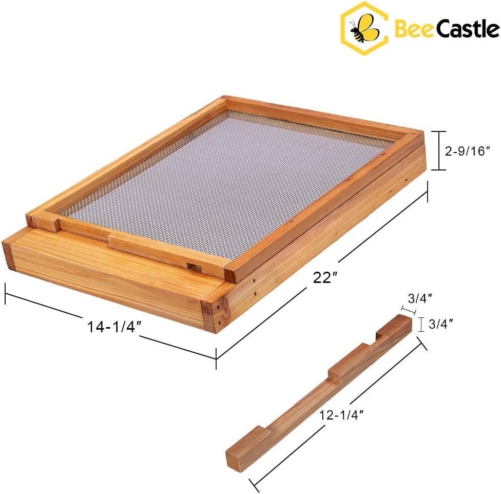 BeeCastle 2 Pcs Beehive Screened Bottom Board Dipped in 100% Beeswax,Screened Bottom Board with Solid Wood (10-Frame) - size: 2PCS-10 Frame
