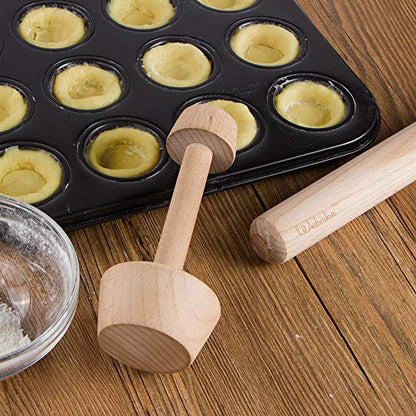 Webake Wood Rolling Pin and Tart Tamper Set,12 Inch Dough Roller for Baking Pie Shell Cookies Pasta Ravioli and Pastry
