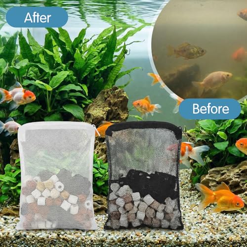 24 Pcs Mesh Bag for Aquarium Media, Aquarium Filter Media Bags | Bags Extra Fine 6.10×7.87 Inches With Zipper for Fish Tank Ceramic Rings Bio Balls(Black, White)