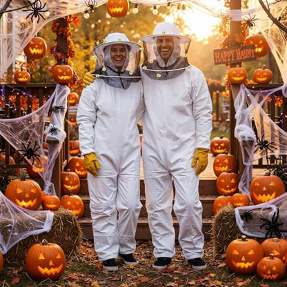 Preboun 35 Pcs Beekeeper Costume Set, Beekeeper Suit Hat with Veil Gloves Felt Bee for Bee Keeper Catcher Cosplay Halloween - size: 3X-Large