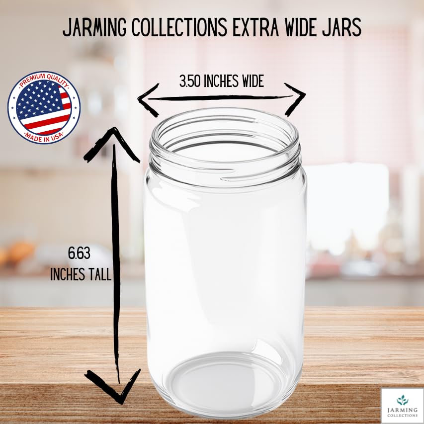 Jarming Collections Mason Jars - 32 oz Glass Storage Jars with Extra Wide Mouth Lids, BPA Free and Food Safe - Set of 2 with 2 Black Dome Plastic Lids - color: 2 Black Dome Plastic Lids