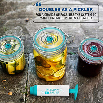 Simply Sauer Fermentation Airlock Bundle Kit - Fits Wide Mouth Mason Jars - Supplies Include Airlocks, Pump