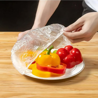 100pcs Disposable Shrinkable Fresh Keeping Bags – Elastic Food Storage Covers for Kitchen Bowls/Plates