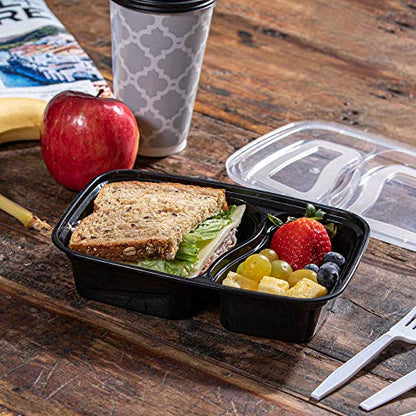 Meal Prep Container Reusable 2 Compartment With Lids 28oz (25 Sets)- Food Prep Containers, Food Storage Bento Box | Stackable | Microwave | Dishwasher | Freezer Safe.