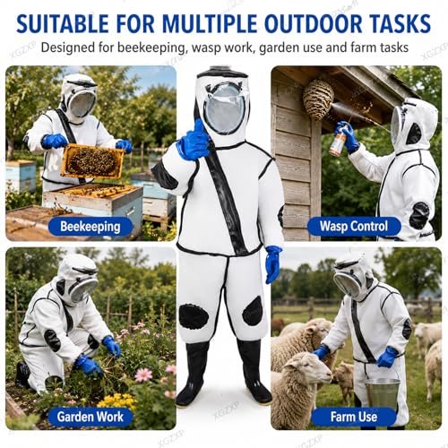 Beekeeping Suit with Electric Fan, Wasps Protective Clothing with Shoes and Glove, Fan Protective Onesie, Thick Full Body Clothing, for Backyard Professional and Beginner Beekeepers - size: X-Large