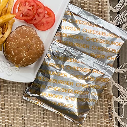 Printed Foil Cheeseburger Bags- 75 Pack - Silver, Yellow