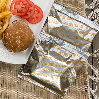Printed Foil Cheeseburger Bags- 75 Pack - Silver, Yellow
