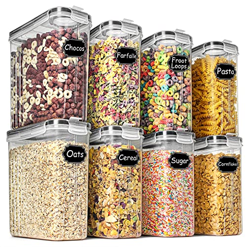 Wildone Airtight Food Storage Containers with Lids | 8pcs Plastic Kitchen and Pantry Organization Canisters for Cereal, Flour and Sugar, BPA Free, Includes 20 Labels, 2.5L/85.4oz