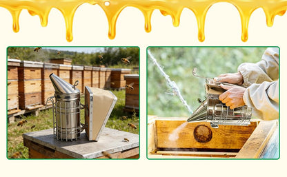 Beehive Smoker Kit with Hive Scraper - Heavy Duty Stainless Steel with Heat Shield Upgraded Leather Bellow | Suitable for All Beekeepers