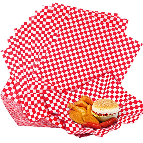 Spakon 1000 Sheets Wax Deli Paper Sheets for Food 12 x 12 Inch Checkered Dry Waxed Deli Basket Liners for Sandwich Wrapping, Food Basket Liners, Picnic party(Red-white) - color: Red-White