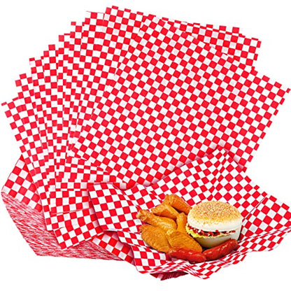 Spakon 1000 Sheets Wax Deli Paper Sheets for Food 12 x 12 Inch Checkered Dry Waxed Deli Basket Liners for Sandwich Wrapping, Food Basket Liners, Picnic party(Red-white) - color: Red-White