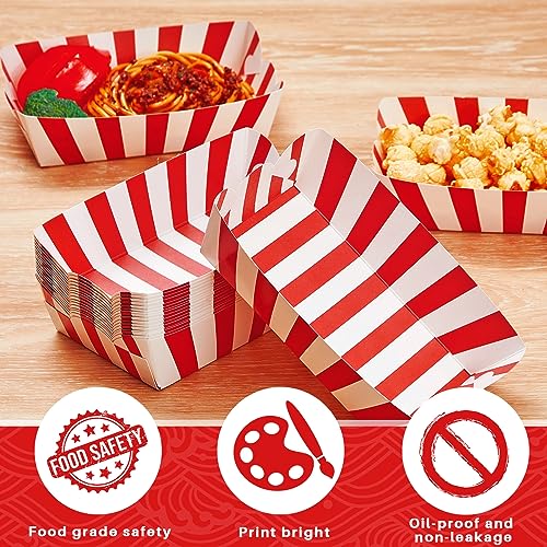 Yaomiao 100 Pcs Striped Paper Food Trays Carnival Paper Boats for Food Nacho Hot Dog Disposable Plates Disposable Serving Trays for Carnivals Fairs Festivals Picnics(Red) - color: Red