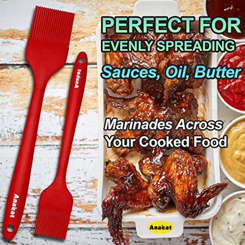 Anaeat High Heat Resistant Silicone Basting Pastry Brush Set of 2- Hygienic One-Pieces Design Spread Oil Butter for BBQ Grill Barbecue Baking Kitchen Cooking - BPA Free & Dishwasher Safe (10"+8.2") - color: Red 2 Pcs (10"+8.2")