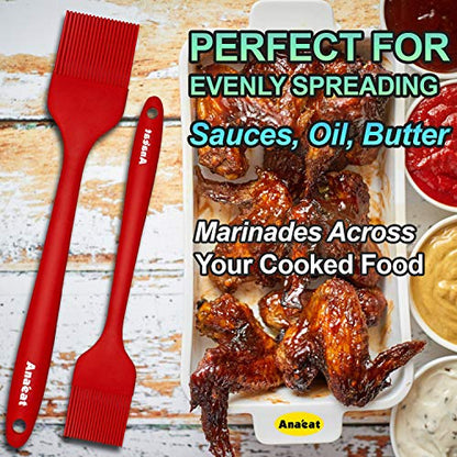 Anaeat High Heat Resistant Silicone Basting Pastry Brush Set of 2- Hygienic One-Pieces Design Spread Oil Butter for BBQ Grill Barbecue Baking Kitchen Cooking - BPA Free & Dishwasher Safe (10"+8.2") - color: Red 2 Pcs (10"+8.2")