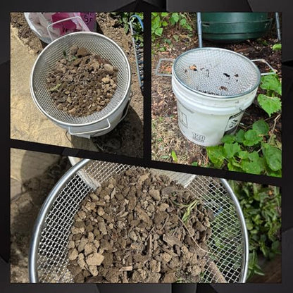 Round Soil Sifter (1/4-inch Mesh) Stainless steel with handle for 5-Gallon Bucket,Commonly Used with Soil, Sand, Gravel, and Other Media，Easy to Feel, Galvanized Without Rusting