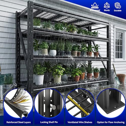 Romorgniz 5020LBS Heavy Duty Garage Shelving, 68.2" W Storage Shelves with Wire Deck, Rust/Water Resistant, 4 Tier Adjustable Industrial Shelving for Warehouse Basement, 23.5" D Deep x 72" H, Black - size: 68.2" W X 72" H X 23.5" D