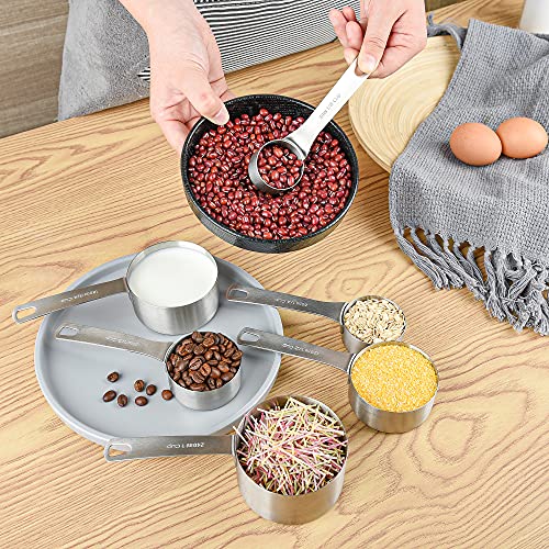 Measuring Cups and Spoons Set, Dry Metal Measuring Cup Set of 11, Stainless Steel Measuring Cups and Spoons, 5 Measure Cups and 5 Kitchen Measurement Spoons & Leveler - size: Set of 11