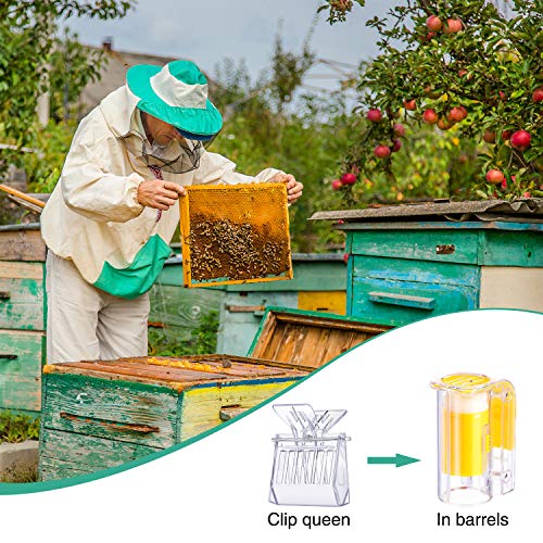 Outus 6 Pieces Queen Bee Clip Catcher Cage Set Include 5 Plastic Bee Queen Clips 1 Transparent Marking Cage Bottle for Beekeeping Catching Tool Hive Management Kit