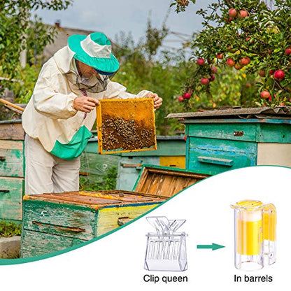 Outus 6 Pieces Queen Bee Clip Catcher Cage Set Include 5 Plastic Bee Queen Clips 1 Transparent Marking Cage Bottle for Beekeeping Catching Tool Hive Management Kit