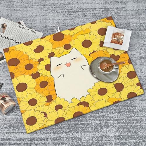 Cute Cat Dish Drying Mat for Kitchen Counter Microfiber Super Absorbent Non-Slip Dish Drying Pad for Countertops Dishes Utensils Stylish Quick-Dry Machine Washable 18x24 Inch - color: Cute Cat