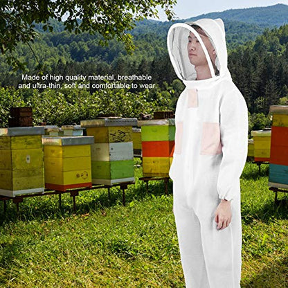 GLOGLOW Lightweight Ventilated Bee Suit for Beekeeping Double Zipper Smock with Hat Air Mesh Protective Jacket L XL XXL