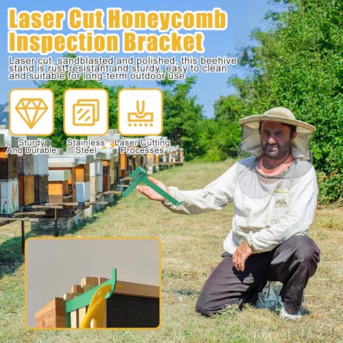 4 Pcs Bee Frame Holder, 5 Frame Capacity Painted Beekeeping Frame Support Bracket, Portable Beekeeping Frame Inspection Bracket Tool, Bee Boxes and Frames Starter Kit - color: Calm Moist Green-4