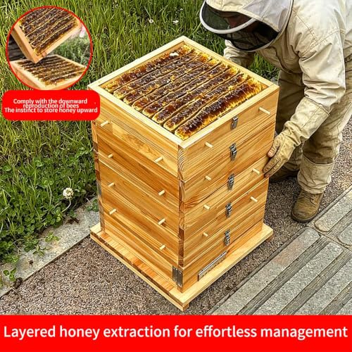 Beehive Box Kit, Pine Wood 5-Layer Structure Beeswax Coated Vertical Beehive, Without Nest Frame, with Metal Hive Entrance (Carbonized Version, 5-Layer Segmented Design) - color: Carbonized version, size: 5-Layer Vertical Beehive