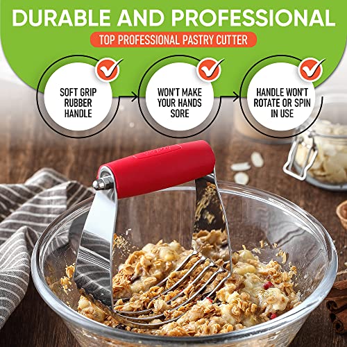 Spring Chef Dough Blender, Top Professional Pastry Cutter, Heavy Duty Baking Tool with Stainless Steel Blades, Medium Size, Red - color: Red, size: 3" Medium