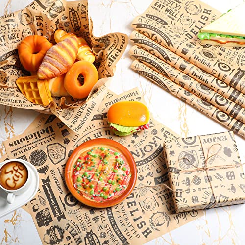Ireer 400 Pcs Deli Wax Paper Sheets 15 x 15 Inch Large Newsprint Sandwich Paper Wraps Greaseproof Food Basket Liners Newspaper Wrapping for Spring Summer Picnic Burger Bread BBQ Party (Brown Black) - color: Brown Black