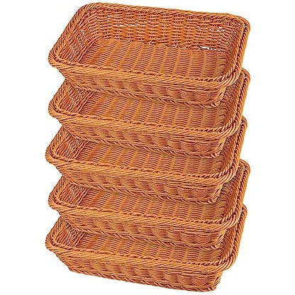 GNIEMCKIN 5-Piece 12-Inch Wicker Bread Basket - Woven Tabletop Food Serving Basket for Restaurant, Bakery, Family Party, Hotel - Brown - size: 5 PCS 12 Inch Brown