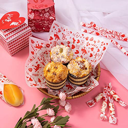 Valentine's Day Wax Paper for Food, 100 Pcs, 8.6 x 9.8 inches, Waterproof, Oil-proof, Sandwich Wrap, Candy Wrap, Picnic Basket Liners, Love Lock Pattern - color: Cupid
