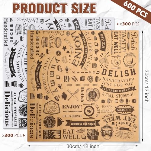 600 Pcs 12 x 12 Inch Deli Wax Paper Sheets Grease Resistant Tray Basket Liners Newsprint Paper Water and Grease Proof Sandwich Wrapping Square Hot Dog Wrappers for Food Baking (Brown,White) - color: Brown, White