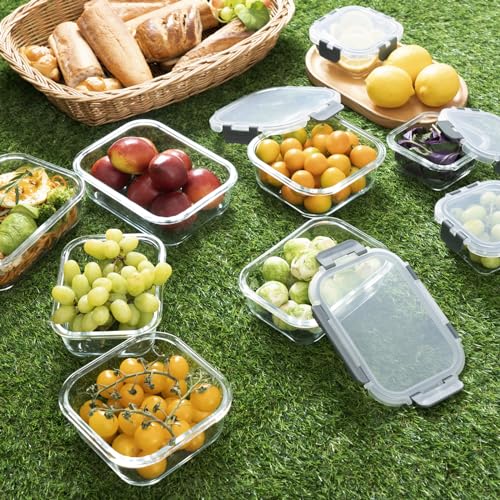 S SALIENT 18 Pieces Glass Food Storage Containers with Lids,Airtight Glass Meal Prep Containers,Glass Storage Containers Set for Kitchen,Pantry BPA Free & Leak Proof (9 lids & 9 Containers) - color: Gray